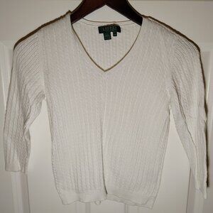 Lauren Ralph Lauren Sweater Chunky Ribbed V neck Cable Knit Preppy Minimalist